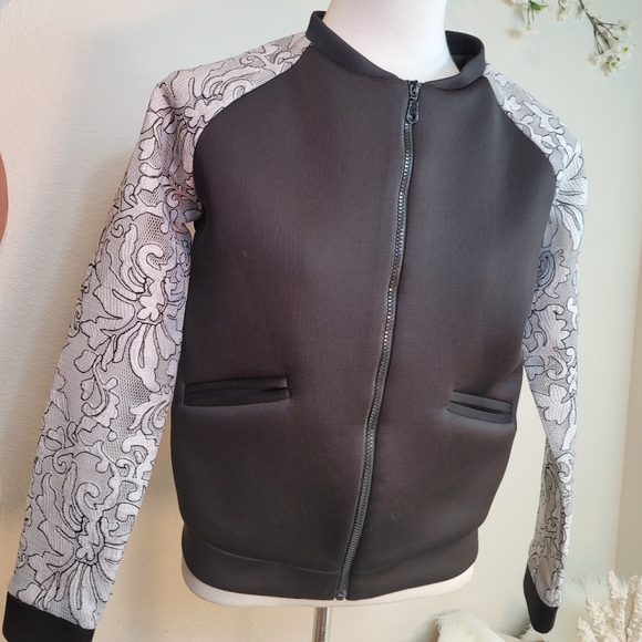 NWOT MAY & JULY SCUBA NEOPRENE BODY W LACE LONG SLEEVE BOMBER JACKET - Picture 15 of 16